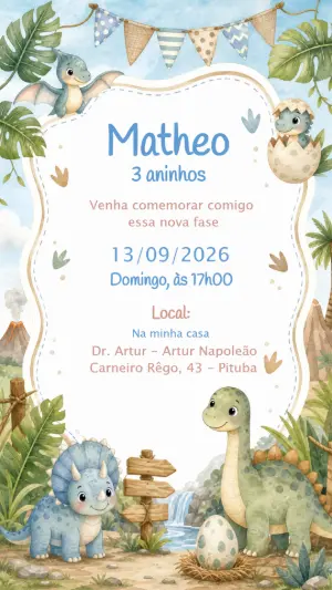 Invitación de cumpleaños Dinosaurio – Estático – CollorGraph EDITOR