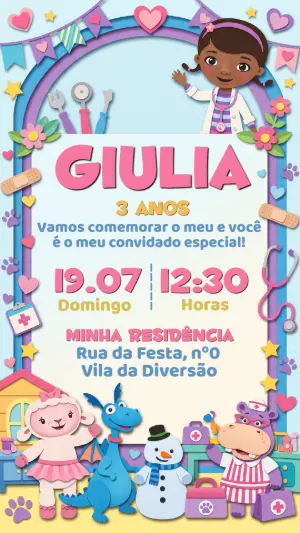Convite de Aniversário Doutora Brinquedos Editável
