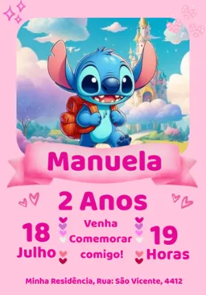 Invitación de cumpleaños Stitch – Estático – Mimos Designer