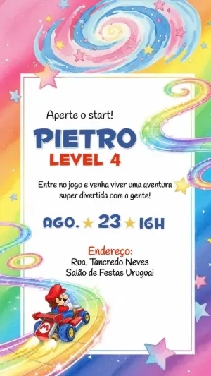 Convite de Aniversário Super Mario Kart para Editar Online