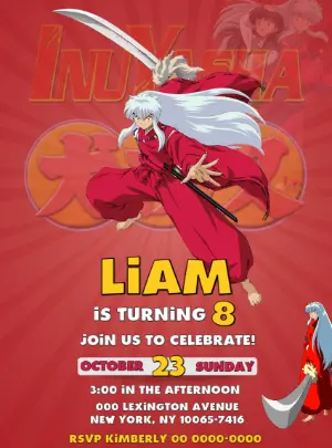 Editable Inuyasha Anime Birthday Party Invitation