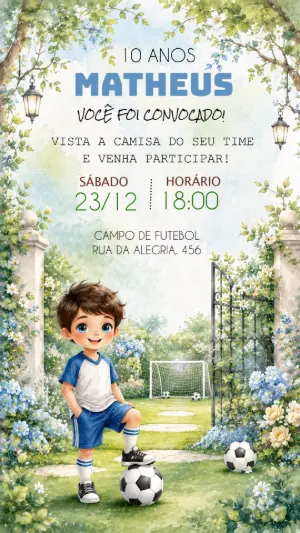 Convite de Aniversário Futebol Menino para Editar Online
