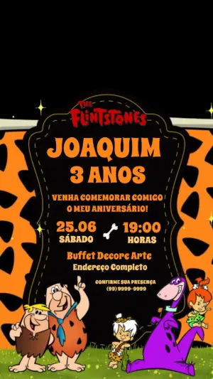 Convite Animado Aniversário Os Flintstones para Editar