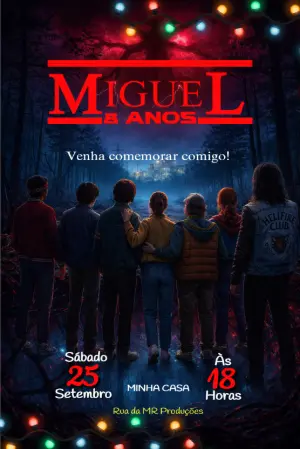 Convite de Aniversário Stranger Things Misterioso para Editar