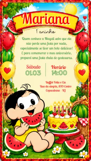 Convite Digital Aniversário Magali Festa Melancia para Editar