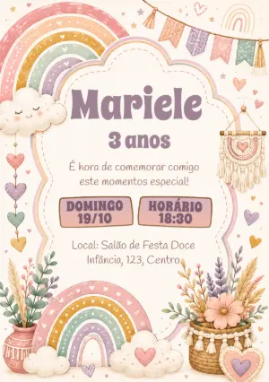 Convite de Aniversário Arco-Íris Boho Editável