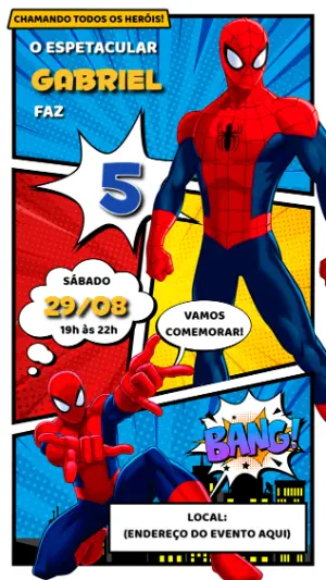 Convite de Aniversário Homem-Aranha Quadrinhos para Editar