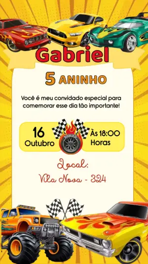 Convite de Aniversário Hotwheels para Editar