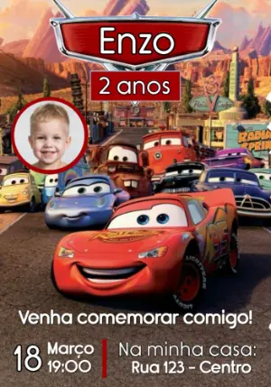 Convite de Aniversário Carros com Foto para Editar Online