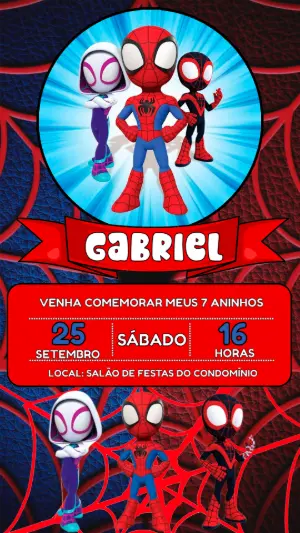 Convite Aniversário Spidey e seus Amigos para Editar Online