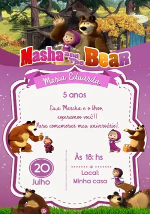 Convite Aniversário Masha e o Urso para Editar Online