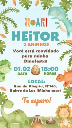 Invitación de cumpleaños Dinosaurio – Estático – Borboleta Convites