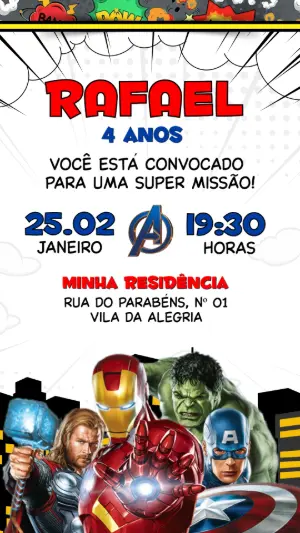 Convite de Aniversário Vingadores: Modelo Digital Editável