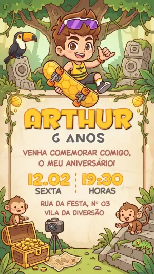 Convite Aniversário Aventura Natan por Aí Editável