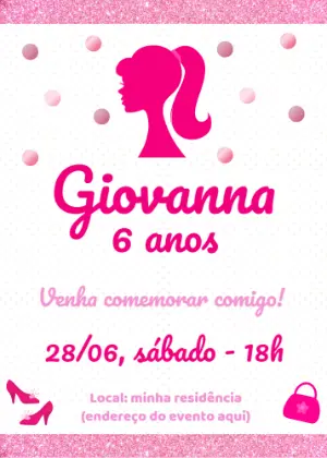 Convite de Aniversário Barbie Rosa para Editar Online