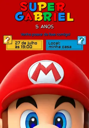 Convite de Aniversário Super Mario Colorido para Editar