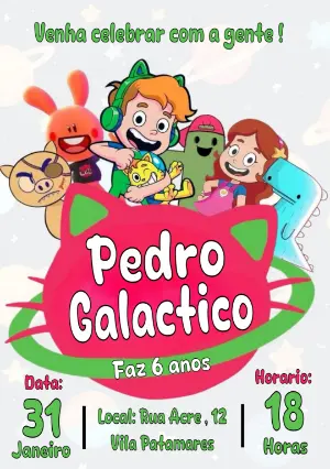 Convite de Aniversário Gato Galáctico para Editar Online