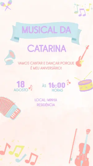 Convite de Aniversário Musical com Instrumentos para Editar Online
