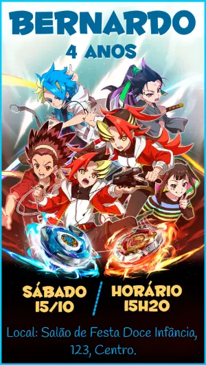 Convite de Aniversário Beyblade Anime para Editar Online