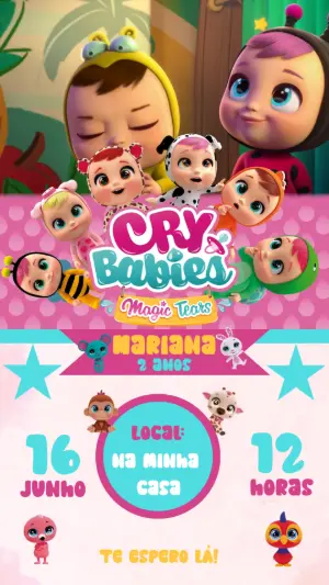 Convite Animado Aniversário Cry Babies para Editar Online