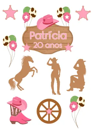 Kit Topper de Bolo Country Rosa Editável para Imprimir