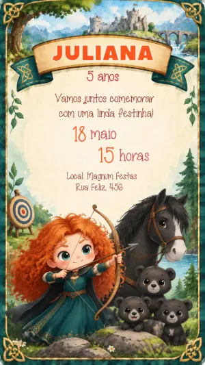 Convite Digital Valente com a Princesa Merida para Editar