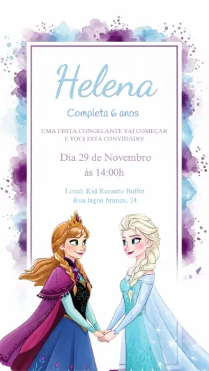 Convite de Aniversário Frozen Aquarela para Editar