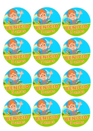 Adesivo Redondo Festa Blippi para Editar e Imprimir