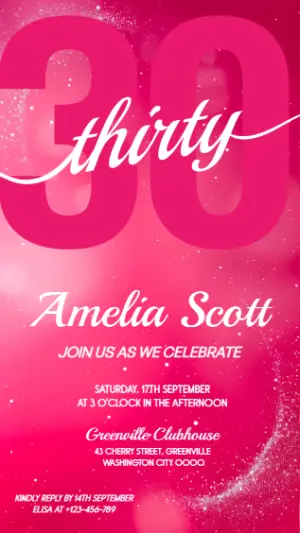Elegant Pink 30th Birthday Invitation Editable Template