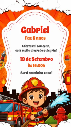 Convite de Aniversário Bombeiro Infantil Editável