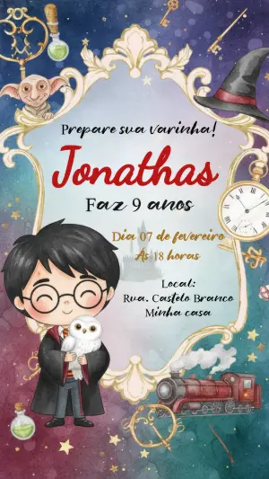 Convite de Aniversário Harry Potter Mágico para Editar Online