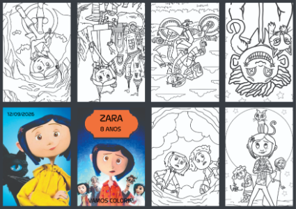 Livrinho de Colorir Coraline Editável para Aniversário
