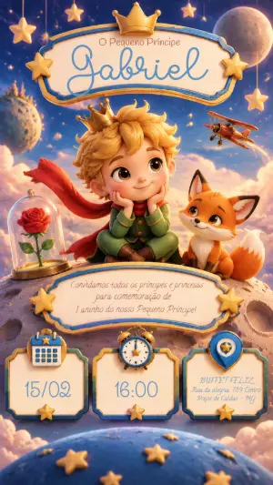 Convite de Aniversário O Pequeno Príncipe Editável