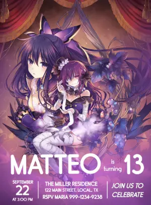 Date a Live Anime Birthday Invitation Template