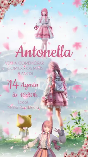 Convite de Aniversário Infinity Nikki Editável com Flores