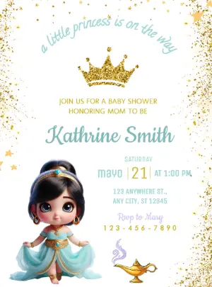 Editable Princess Baby Shower Invitation with Gold Glitter