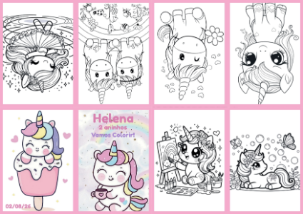 Livrinho de Colorir Unicórnio Fofo para Aniversário Editável