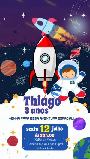 Convite Animado Aniversário Astronauta para Editar Online