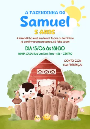 Convite Digital Fazendinha Aquarela para Aniversário Infantil