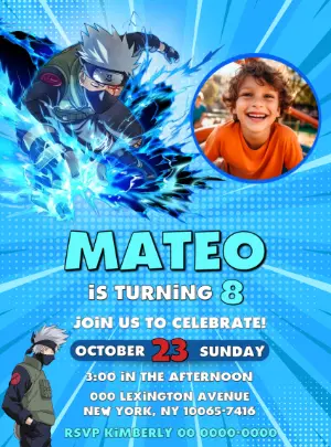 Kakashi Anime Birthday Party Invitation - Editable Template