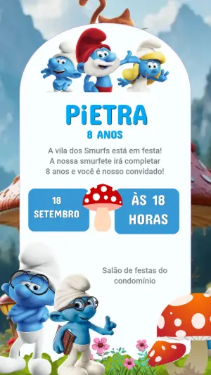 Convite de Aniversário Smurfs Infantil para Editar Online