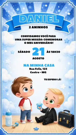 Convite Editável de Aniversário O Poderoso Chefinho