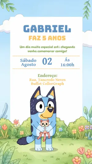 Convite de Aniversário Bluey e Bingo para Editar Online