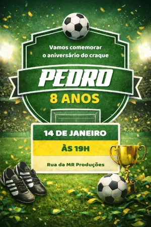 Convite Digital Aniversário Infantil Tema Futebol para Editar