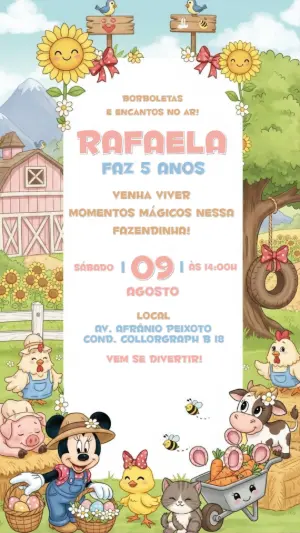 Convite Aniversário Minnie Fazendinha para Editar Online