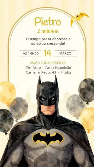 Modelo de Convite Editável Aniversário Infantil Tema Batman