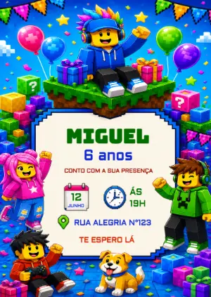 Invito di compleanno Roblox – Statico – KC Design