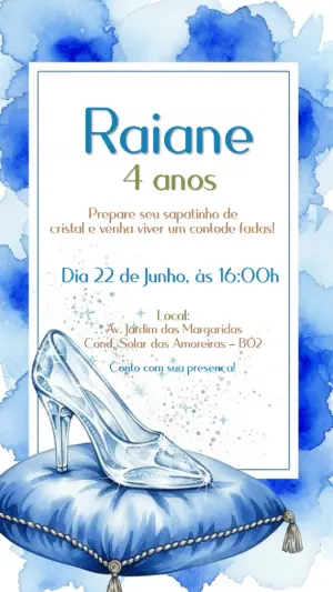 Convite Aniversário Cinderela Sapatinho de Cristal para Editar