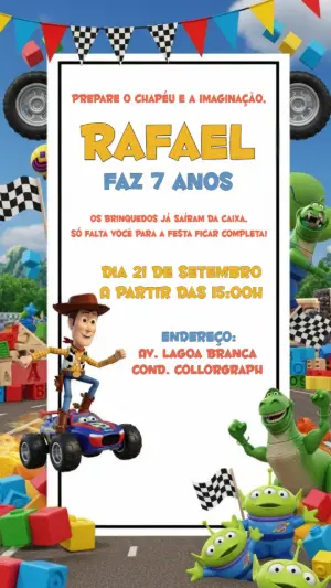 Convite de Aniversário Toy Story com Personagens para Editar