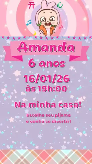 Vídeo Convite Aniversário Infantil Festa do Pijama Fofo Editável